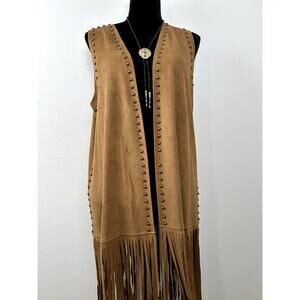 Studded, Faux Suede Fringe Vest